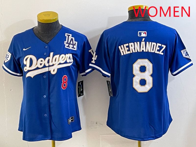 Women Los Angeles Dodgers 8 Hernandez Blue Gold Game 2025 Nike MLB Jersey style 5